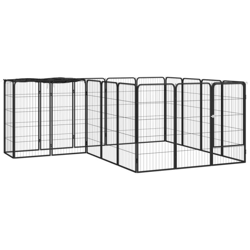 Box Cani 18 Pannelli Nero 50x100 cm Acciaio Verniciato Polvere Box Cani 18 Pannelli Nero 50x100 cm Acciaio Verniciato Polvere