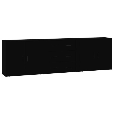 Credenze 3 pz Nere in Legno Multistrato