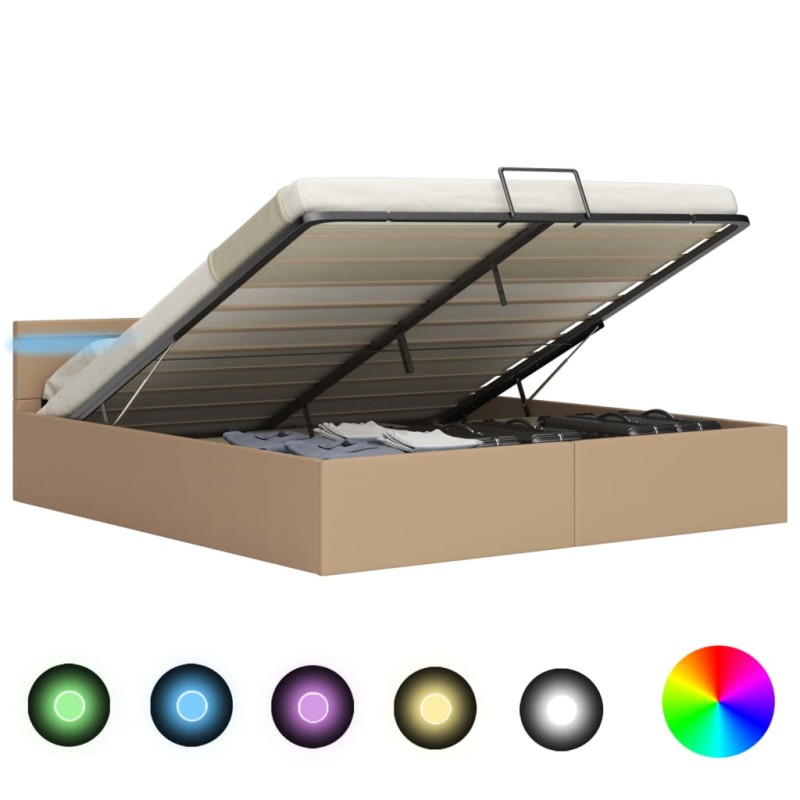 vidaXL Giroletto Idraulico con LED Cappuccino Similpelle 180x200cm vidaXL Giroletto Idraulico con LED Cappuccino Similpelle 180x200cm
