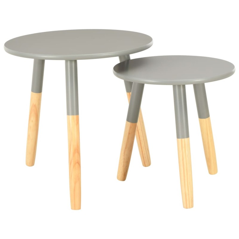 vidaXL Tavolini 2 pz Grigi in Legno Massello di Pino vidaXL Tavolini 2 pz Grigi in Legno Massello di Pino