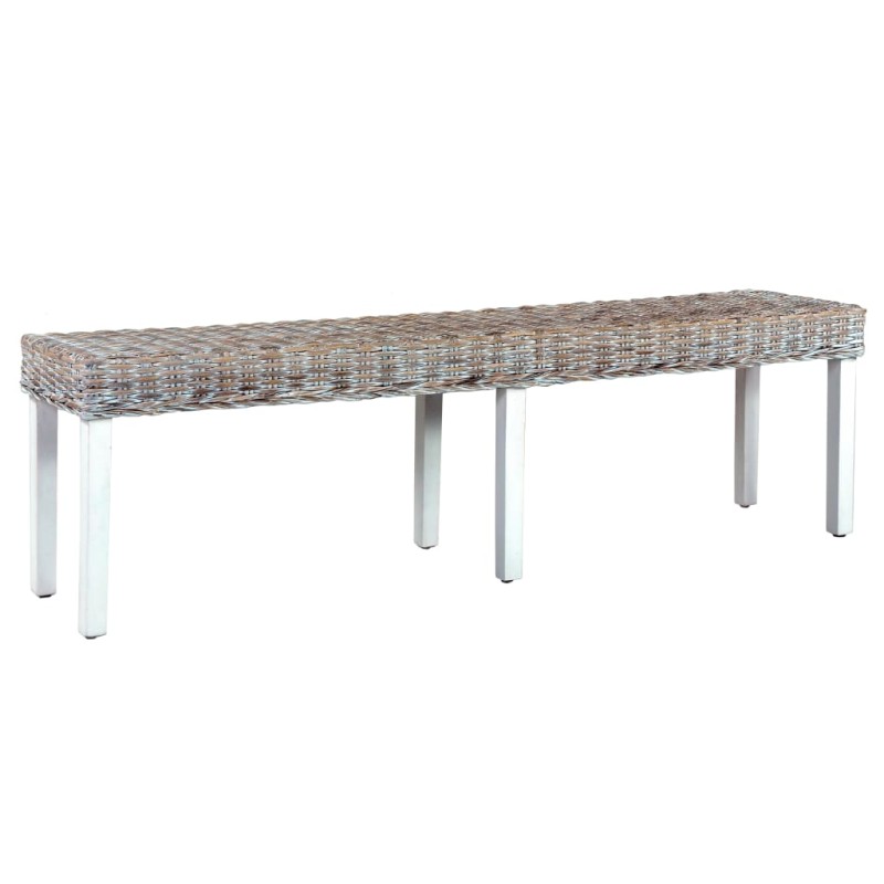 vidaXL Panca 160 cm Bianca in Rattan Naturale Kubu e Massello di Mango vidaXL Panca 160 cm Bianca in Rattan Naturale Kubu e Massello di Mango