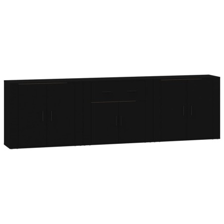 Credenze 3 pz Nere in Legno Multistrato