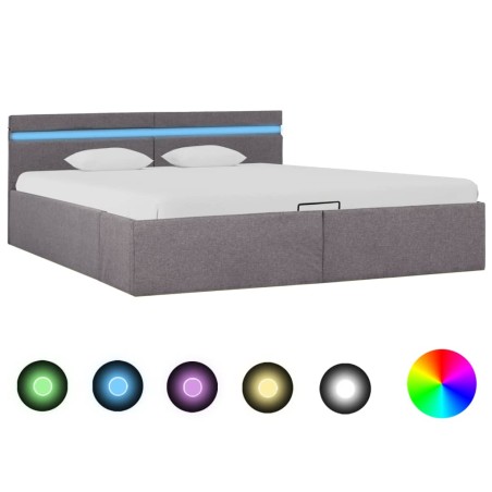 vidaXL Giroletto Idraulico Contenitore LED Tessuto Tortora 160x200 cm 