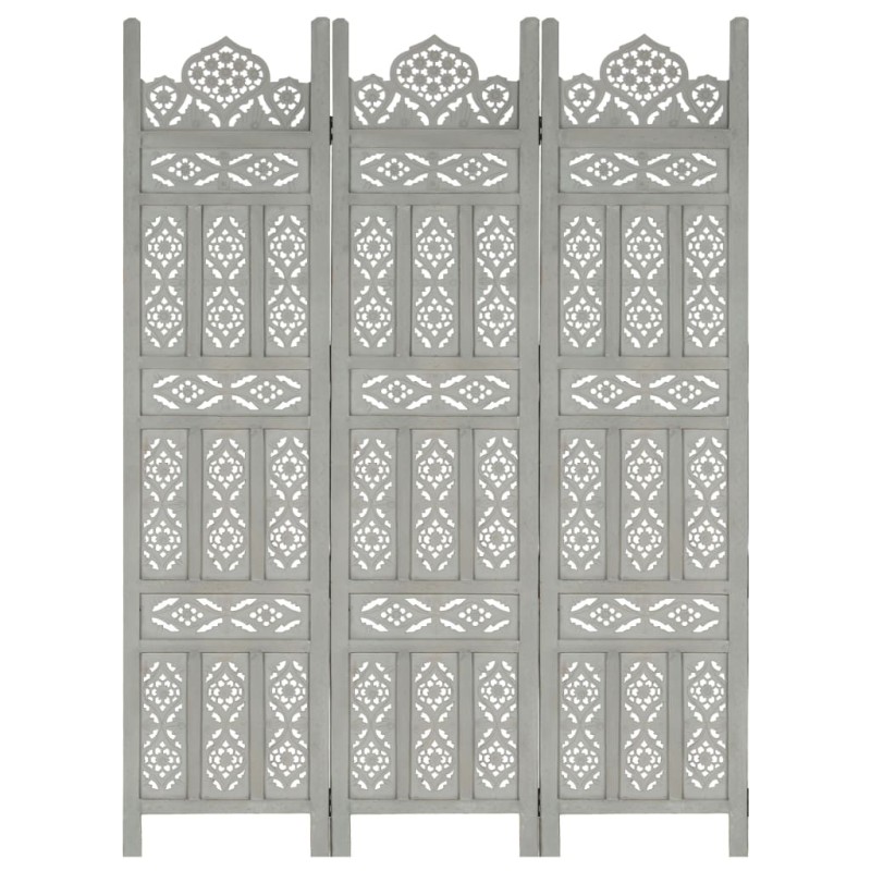 vidaXL Divisorio 3 Pannelli Intagliato Grigio 120x165cm Mango Massello vidaXL Divisorio 3 Pannelli Intagliato Grigio 120x165cm Mango Massello