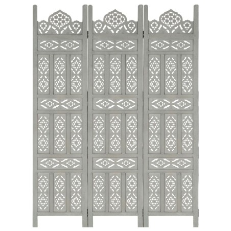 vidaXL Divisorio 3 Pannelli Intagliato Grigio 120x165cm Mango Massello