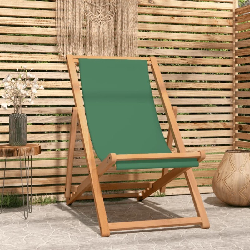 vidaXL Sedia da Spiaggia Pieghevole in Legno Massello di Teak Verde vidaXL Sedia da Spiaggia Pieghevole in Legno Massello di Teak Verde