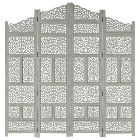vidaXL Divisorio 4 Pannelli Intaglio Grigio 160x165 cm Legno di Mango