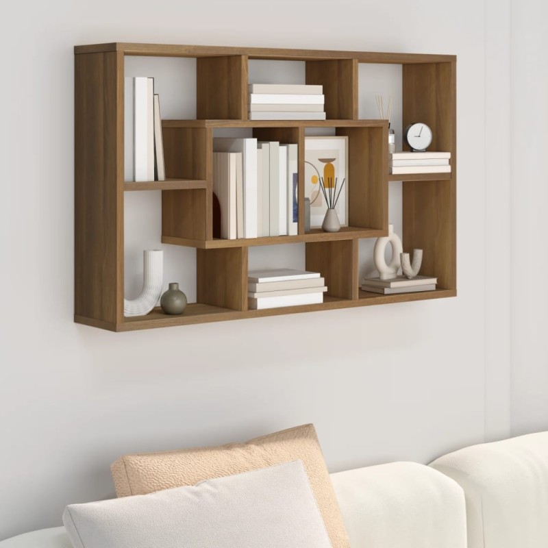Mensola a Muro Rovere Marrone 90x16x78 cm in Legno Multistrato