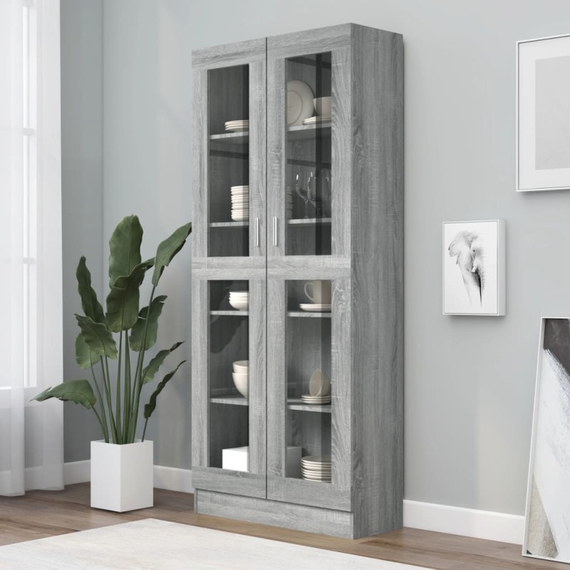 vidaXL Mobile Vetrina Grigio Sonoma 82,5x30,5x185,5 Legno Multistrato vidaXL Mobile Vetrina Grigio Sonoma 82,5x30,5x185,5 Legno Multistrato