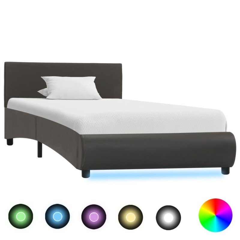 vidaXL Giroletto con LED Grigio in Similpelle 90x200 cm vidaXL Giroletto con LED Grigio in Similpelle 90x200 cm