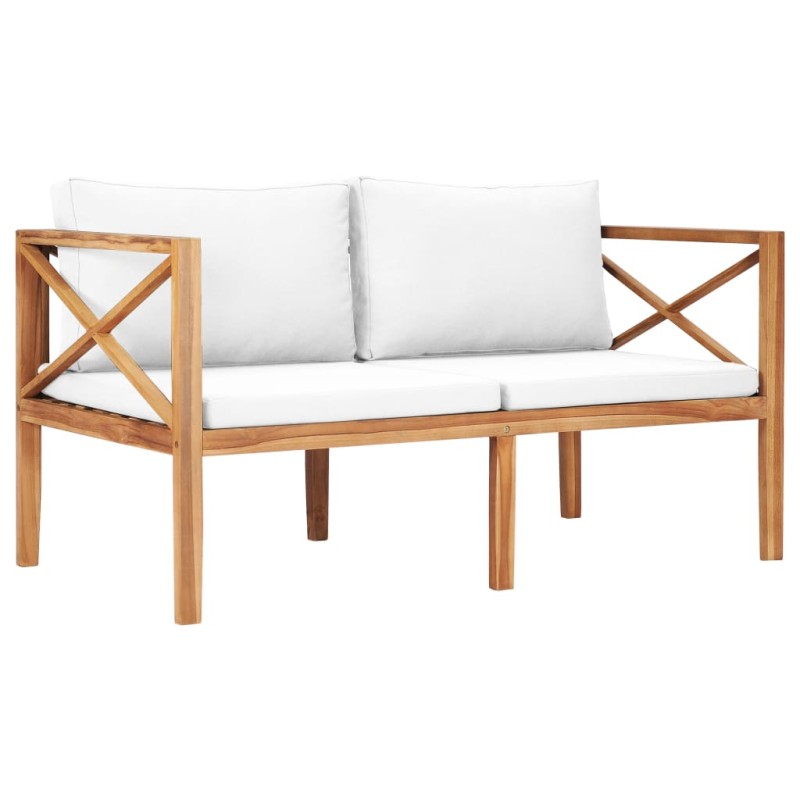 vidaXL Panca da Giardino con Cuscini Crema in Legno Massello di Teak vidaXL Panca da Giardino con Cuscini Crema in Legno Massello di Teak