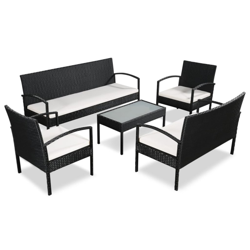 vidaXL Set Divani da Giardino 5 pz con Cuscini in Polyrattan Nero vidaXL Set Divani da Giardino 5 pz con Cuscini in Polyrattan Nero