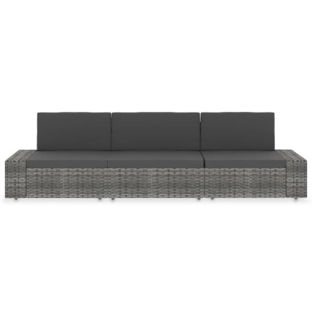 vidaXL Divano Modulare a 3 Posti in Polyrattan Grigio