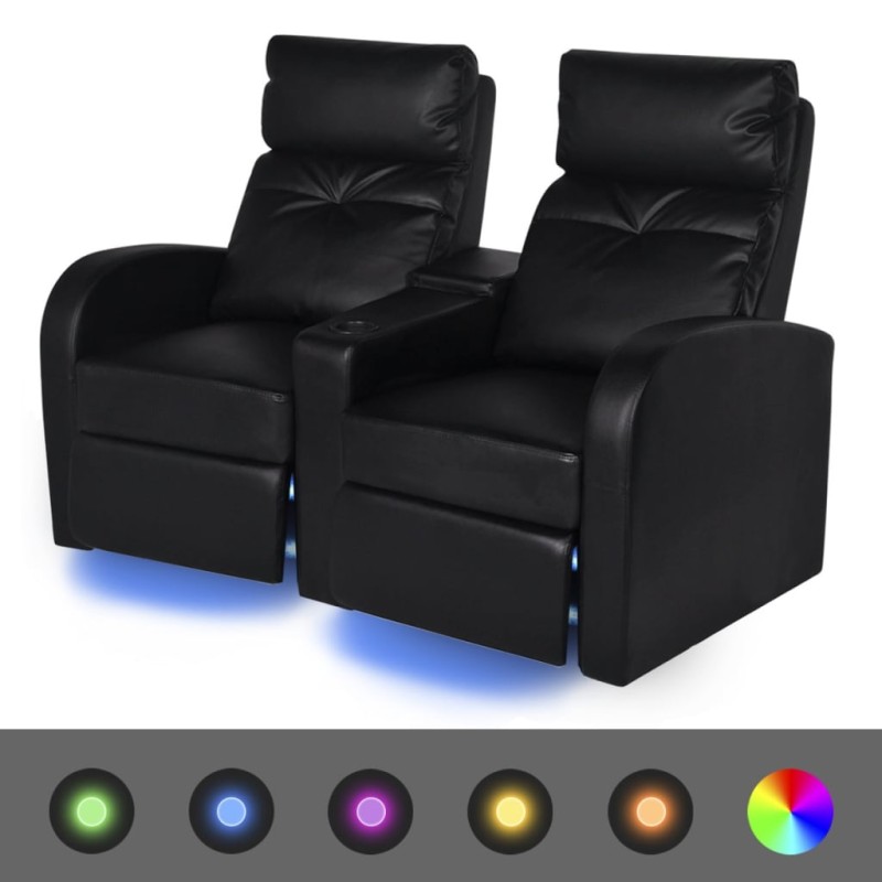 vidaXL Divano Reclinabile a 2 Posti con LED in Similpelle Nero vidaXL Divano Reclinabile a 2 Posti con LED in Similpelle Nero