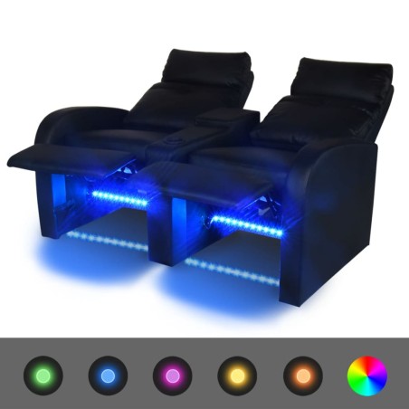 vidaXL Divano Reclinabile a 2 Posti con LED in Similpelle Nero