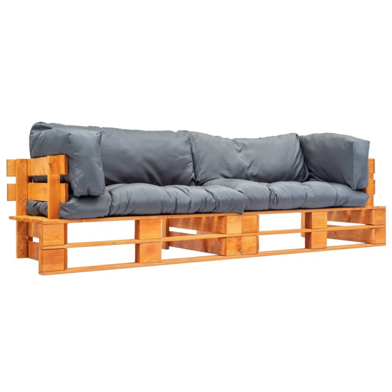 Divani da Giardino su Pallet 2 pz Cuscini Grigi in Legno Pino Divani da Giardino su Pallet 2 pz Cuscini Grigi in Legno Pino