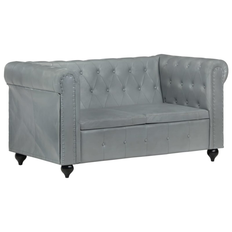 vidaXL Divano Chesterfield a 2 Posti Grigio in Vera Pelle vidaXL Divano Chesterfield a 2 Posti Grigio in Vera Pelle