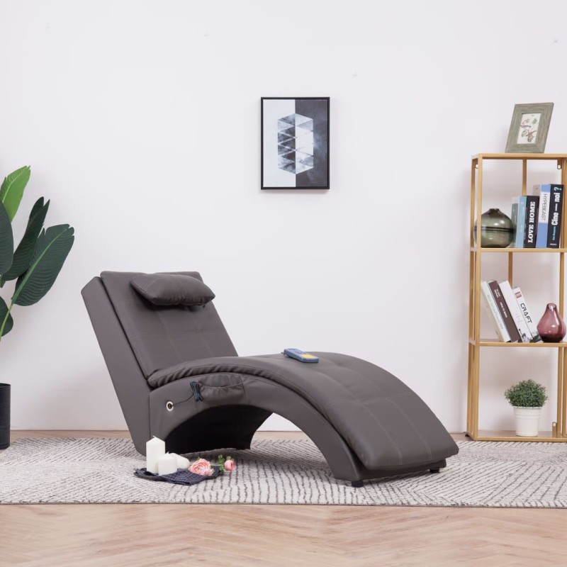 vidaXL Sdraio Massaggiante con Cuscino Grigia in Similpelle vidaXL Sdraio Massaggiante con Cuscino Grigia in Similpelle