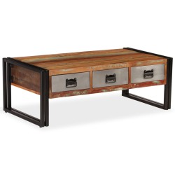 vidaXL Tavolino da Caffè 3 Cassetti in Massello Recuperato 100x50x35cm