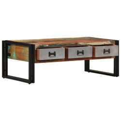 vidaXL Tavolino da Caffè 3 Cassetti in Massello Recuperato 100x50x35cm