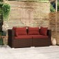 vidaXL Divano a 2 Posti con Cuscini in Polyrattan Marrone vidaXL Divano a 2 Posti con Cuscini in Polyrattan Marrone