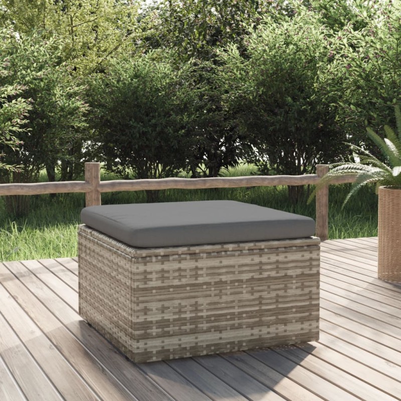 vidaXL Poggiapiedi Giardino con Cuscino Grigio 55x55x30 cm Polyrattan vidaXL Poggiapiedi Giardino con Cuscino Grigio 55x55x30 cm Polyrattan