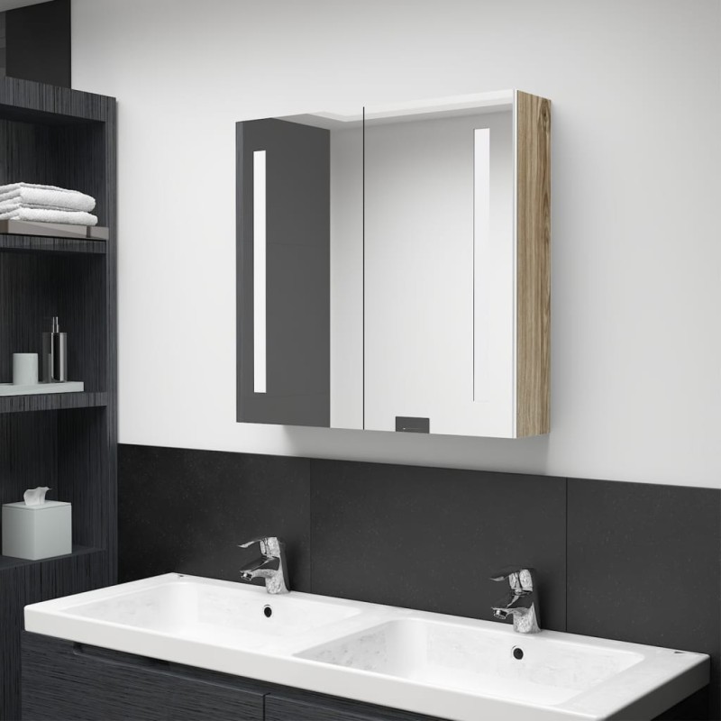 vidaXL Armadietto Bagno con Specchio e LED Bianco e Rovere 62x14x60 cm vidaXL Armadietto Bagno con Specchio e LED Bianco e Rovere 62x14x60 cm