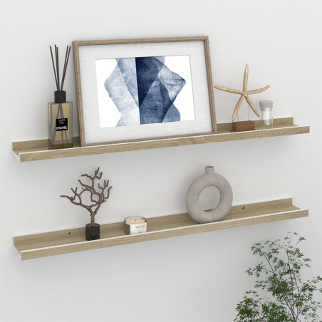 vidaXL Mensole da Parete 2 pz Bianche e Rovere Sonoma 80x9x3 cm