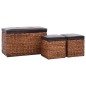 vidaXL Panca e 2 Pouf in Giunco Marrone e Nero vidaXL Panca e 2 Pouf in Giunco Marrone e Nero