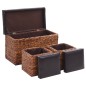 vidaXL Panca e 2 Pouf in Giunco Marrone e Nero vidaXL Panca e 2 Pouf in Giunco Marrone e Nero