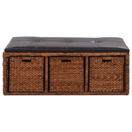 vidaXL Panca in Giunco con 3 Ceste 105x40x42 cm Marrone