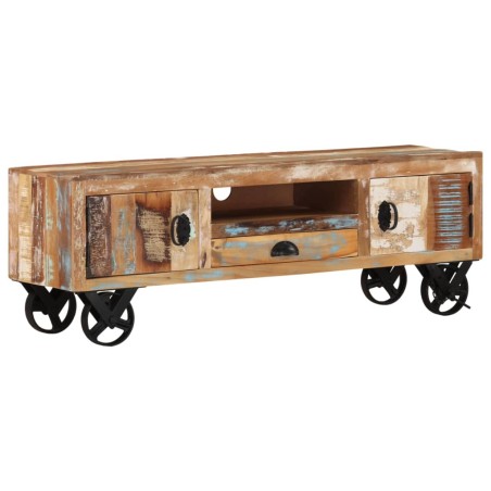 vidaXL Mobile TV con Ruote 110x30x37 cm in Legno Massello di Recupero
