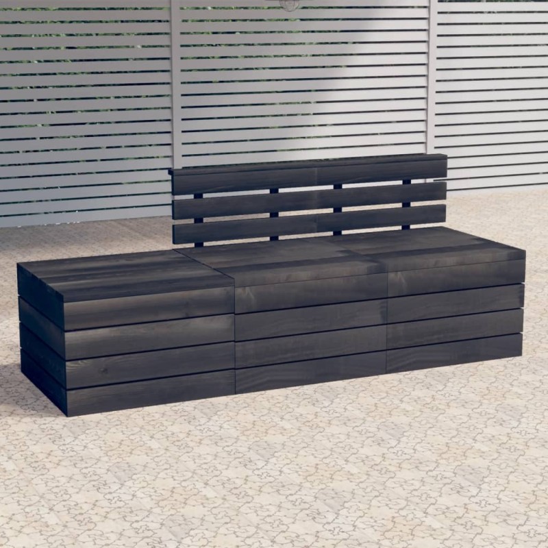 Set Divani da Giardino su Pallet 3 pz Legno Pino Grigio Scuro Set Divani da Giardino su Pallet 3 pz Legno Pino Grigio Scuro