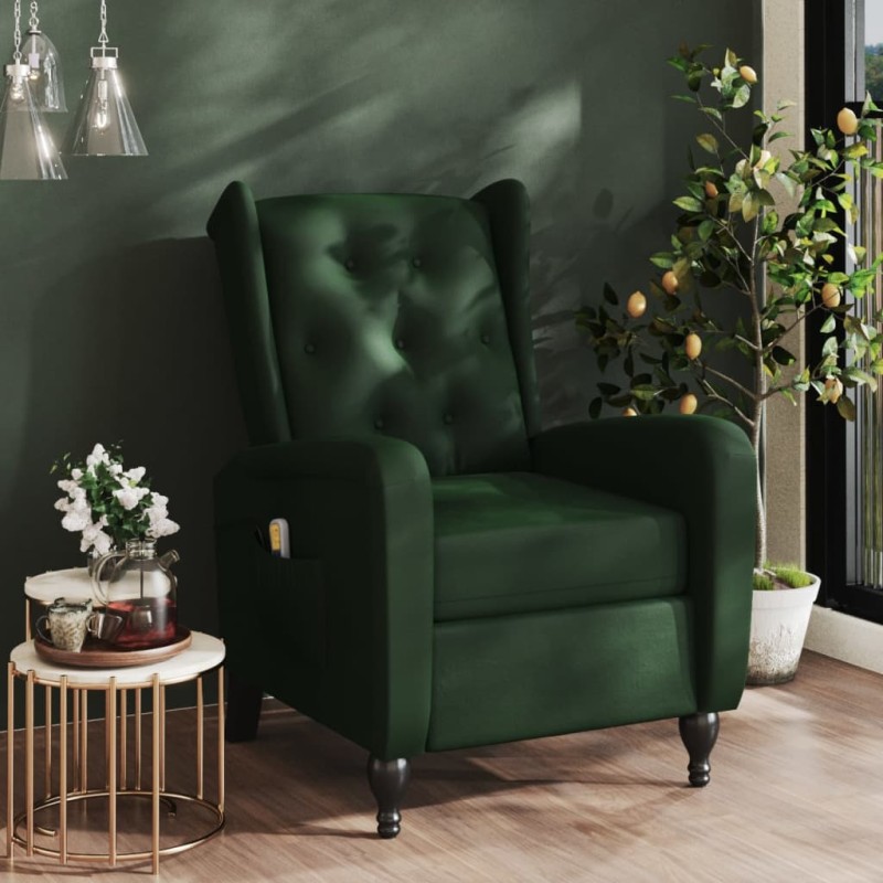 vidaXL Poltrona Massaggiante Reclinabile Verde Scuro in Velluto vidaXL Poltrona Massaggiante Reclinabile Verde Scuro in Velluto