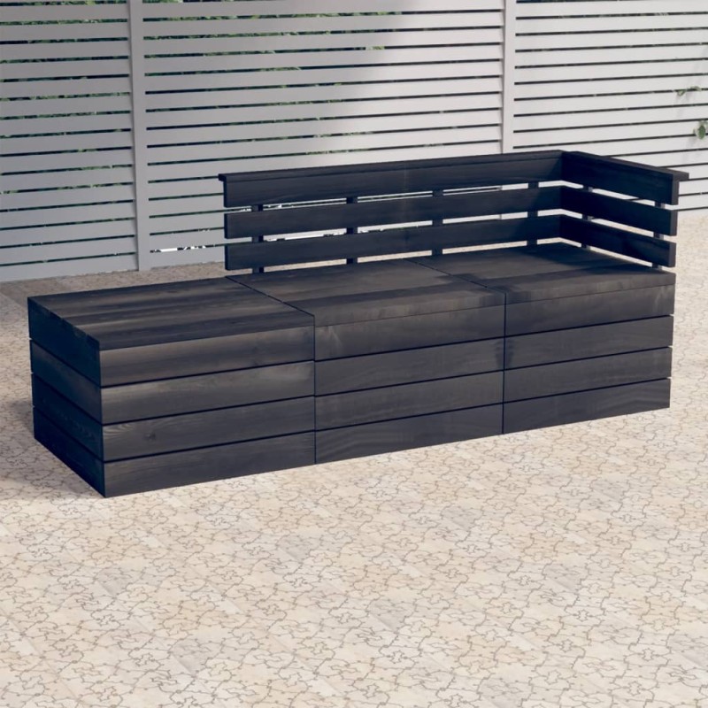 Set Divani da Giardino su Pallet 3 pz Legno Pino Grigio Scuro Set Divani da Giardino su Pallet 3 pz Legno Pino Grigio Scuro