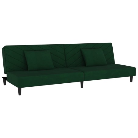 vidaXL Divano Letto a 2 Posti con 2 Cuscini Verde Scuro in Velluto