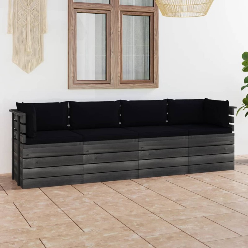 Divano da Giardino 4 Posti su Pallet con Cuscini Massello Pino Divano da Giardino 4 Posti su Pallet con Cuscini Massello Pino