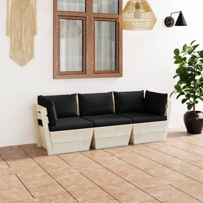 Divano da Giardino a 3 Posti su Pallet con Cuscini Legno Abete Divano da Giardino a 3 Posti su Pallet con Cuscini Legno Abete