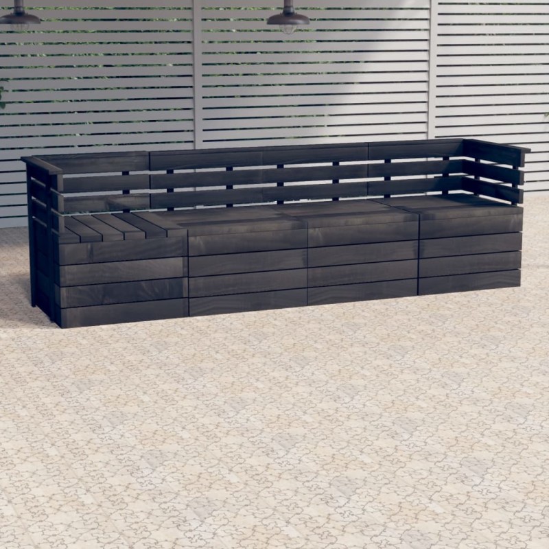 Divano da Giardino 4 Posti su Pallet Grigio Scuro Massello Pino Divano da Giardino 4 Posti su Pallet Grigio Scuro Massello Pino