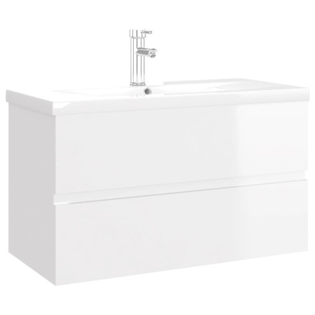 Mobile Bagno con Lavabo Integrato Bianco Lucido in Truciolato