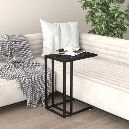 vidaXL Tavolino per Computer Marmo Nero 50x35x65 cm Vetro Temperato
