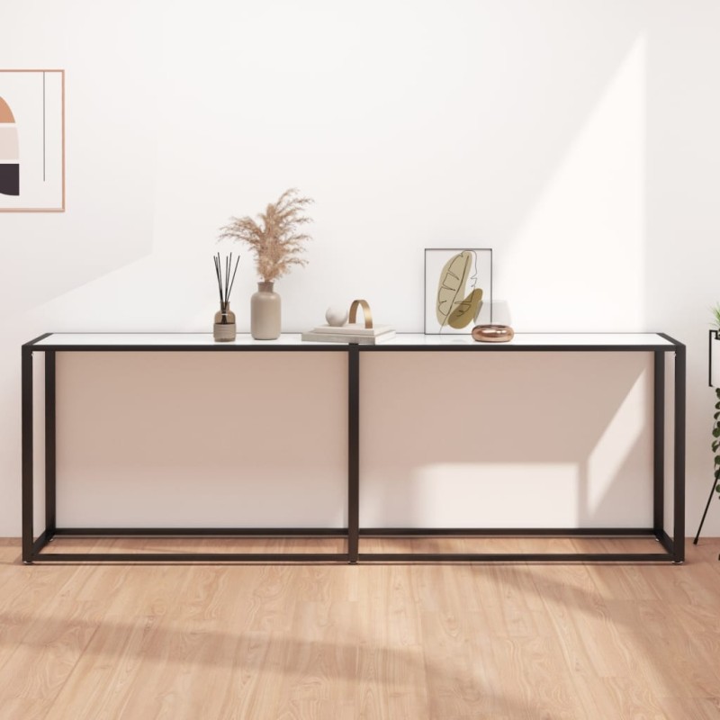vidaXL Tavolo Consolle Marmo Bianco 220x35x75,5 cm in Vetro Temperato vidaXL Tavolo Consolle Marmo Bianco 220x35x75,5 cm in Vetro Temperato