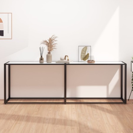 vidaXL Tavolo Consolle Marmo Bianco 220x35x75,5 cm in Vetro Temperato