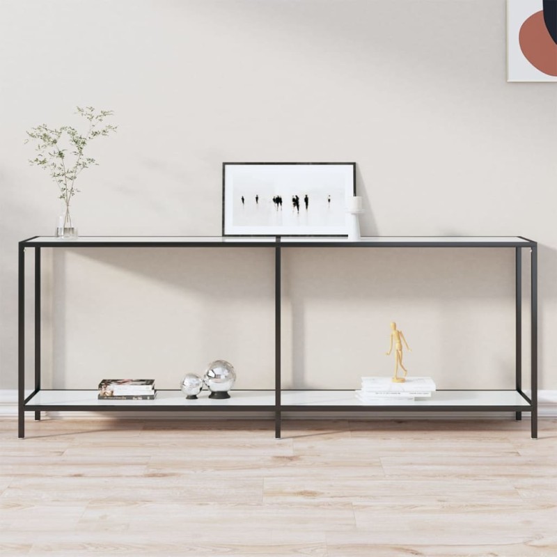 vidaXL Tavolo Consolle Bianco 200x35x75,5 cm in Vetro Temperato vidaXL Tavolo Consolle Bianco 200x35x75,5 cm in Vetro Temperato