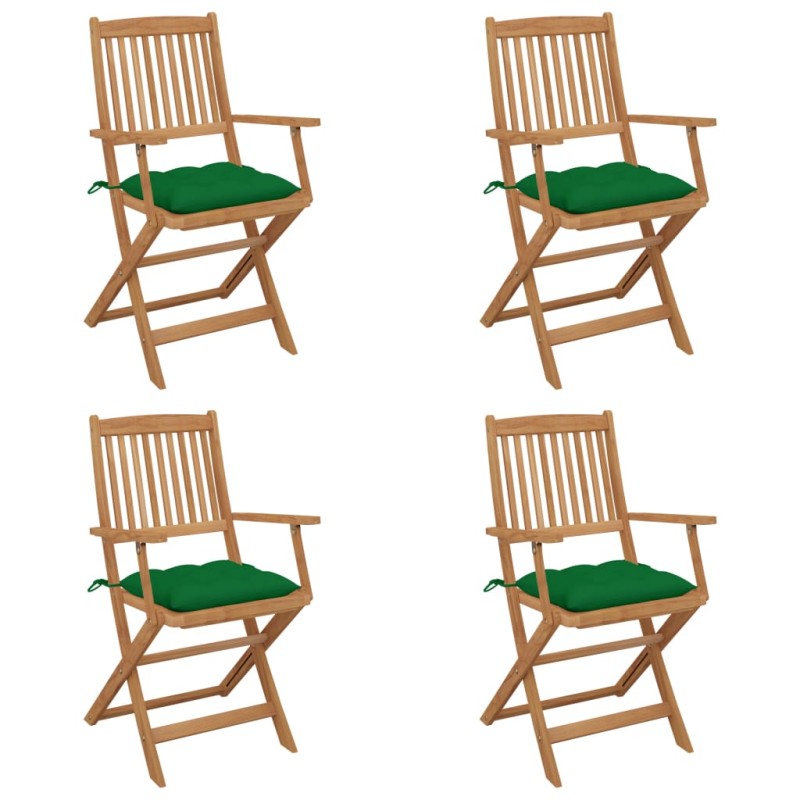 vidaXL Sedie da Giardino Pieghevoli 4 pz con Cuscini Massello Acacia