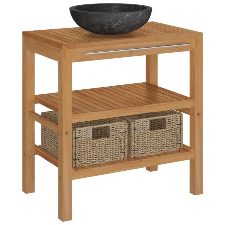 Armadietto da Bagno in Legno di Teak con Lavabo in Marmo Nero