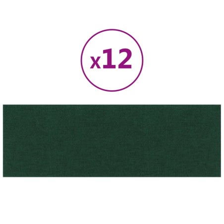 vidaXL Pannelli Murali 12 pz Verde Scuro 90x30 cm in Tessuto 3,24 m²
