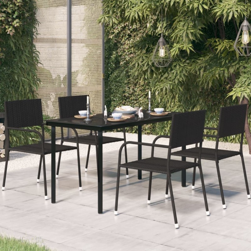 Tavolo da Giardino Nero 140x70x74 cm in Acciaio e Vetro Tavolo da Giardino Nero 140x70x74 cm in Acciaio e Vetro