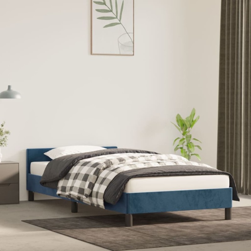 vidaXL Giroletto con Testiera Blu Scuro 90x200 cm in Velluto vidaXL Giroletto con Testiera Blu Scuro 90x200 cm in Velluto