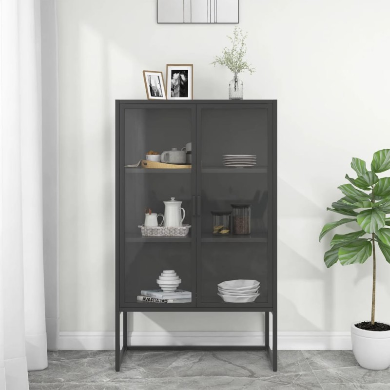 vidaXL Credenza Alta Antracite 80x35x135 cm Acciaio e Vetro Temperato vidaXL Credenza Alta Antracite 80x35x135 cm Acciaio e Vetro Temperato